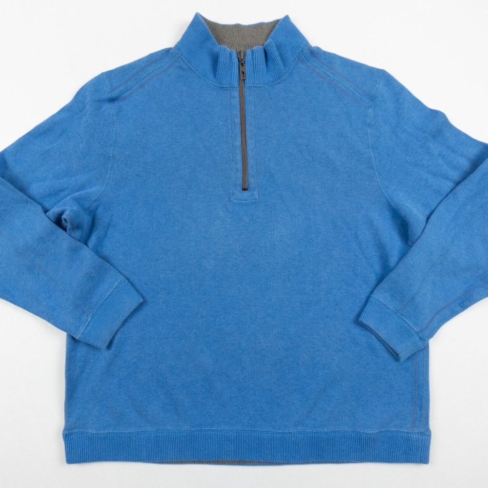 Tommy Bahama Men's Flip Half Zip Pullover Blue and Emerald  Sweater